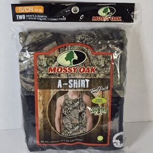 Mossy Oak A-Shirt 2-Pack Men's Size Small Camo & Solid Black Tank Top